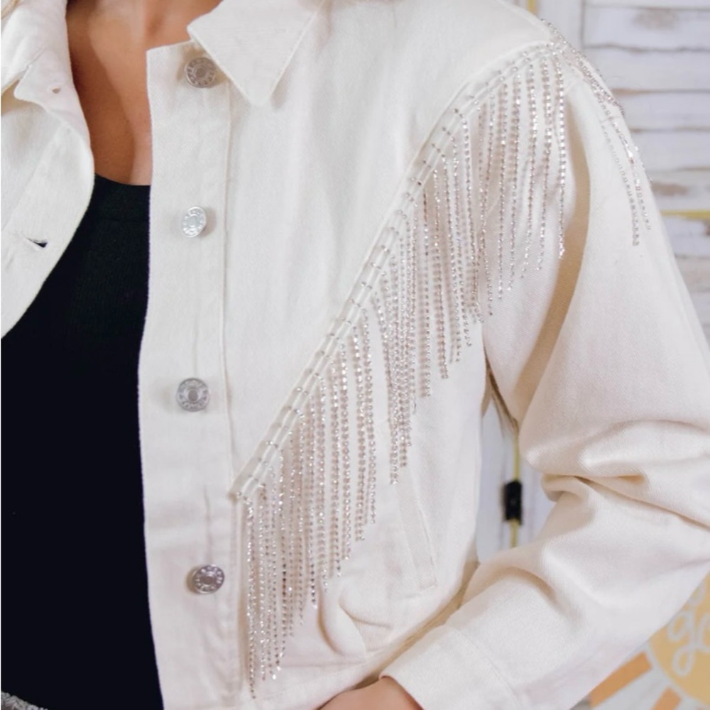 Blue B Rhinestone Fringe Denim Jacket